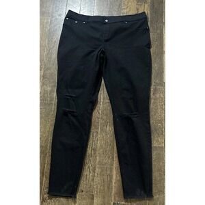 New HUE Ripped Knee Denim Black Leggings‎ Size XL
